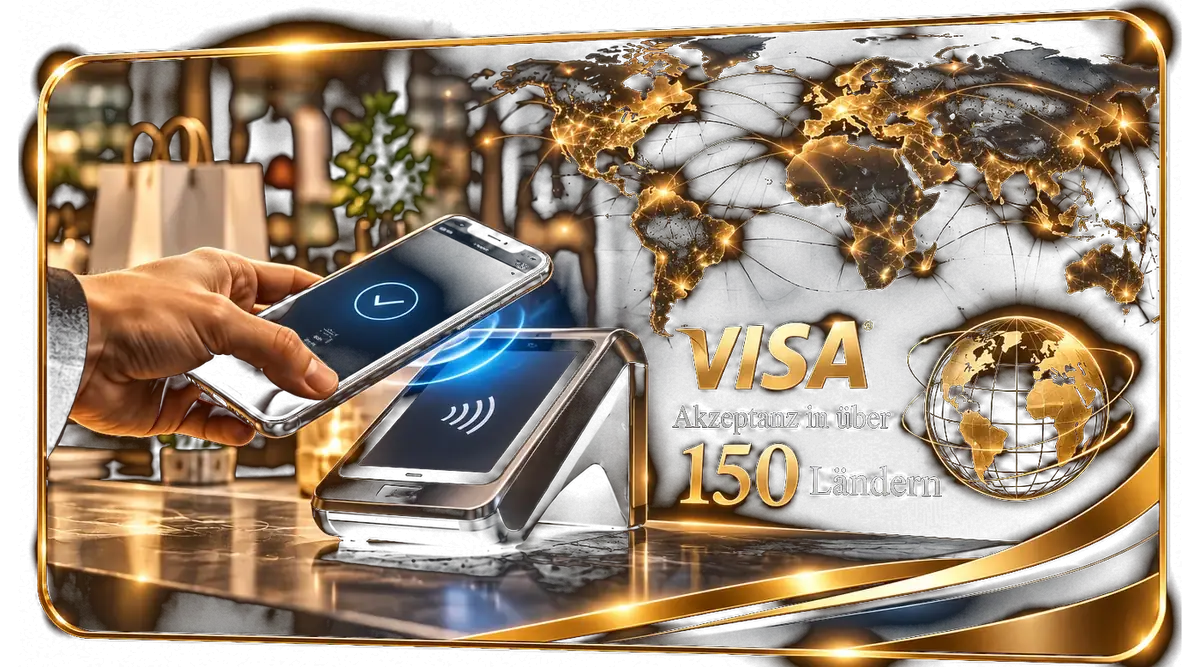 Kartenmotiv Bezahlen: kontaktloses Bezahlen per Smartphone, Visa in über 150 Ländern